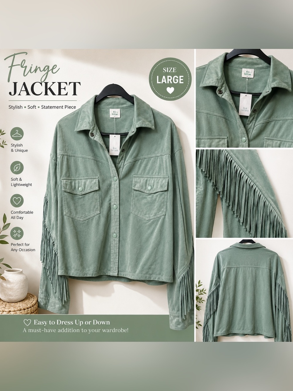 Green Fringe Women's Jacket New with tags